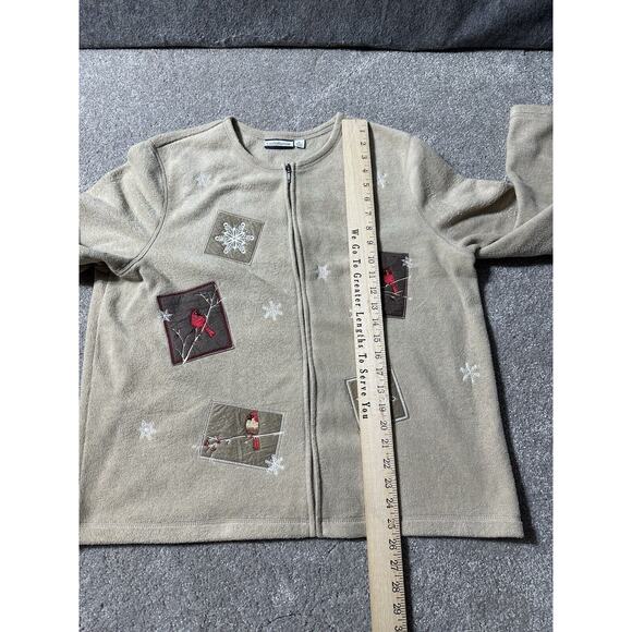 Vtg Womens XL Sweater Zip Snowflakes Cardinals Birds Cozy Winter Cottagecore - Picture 7 of 11